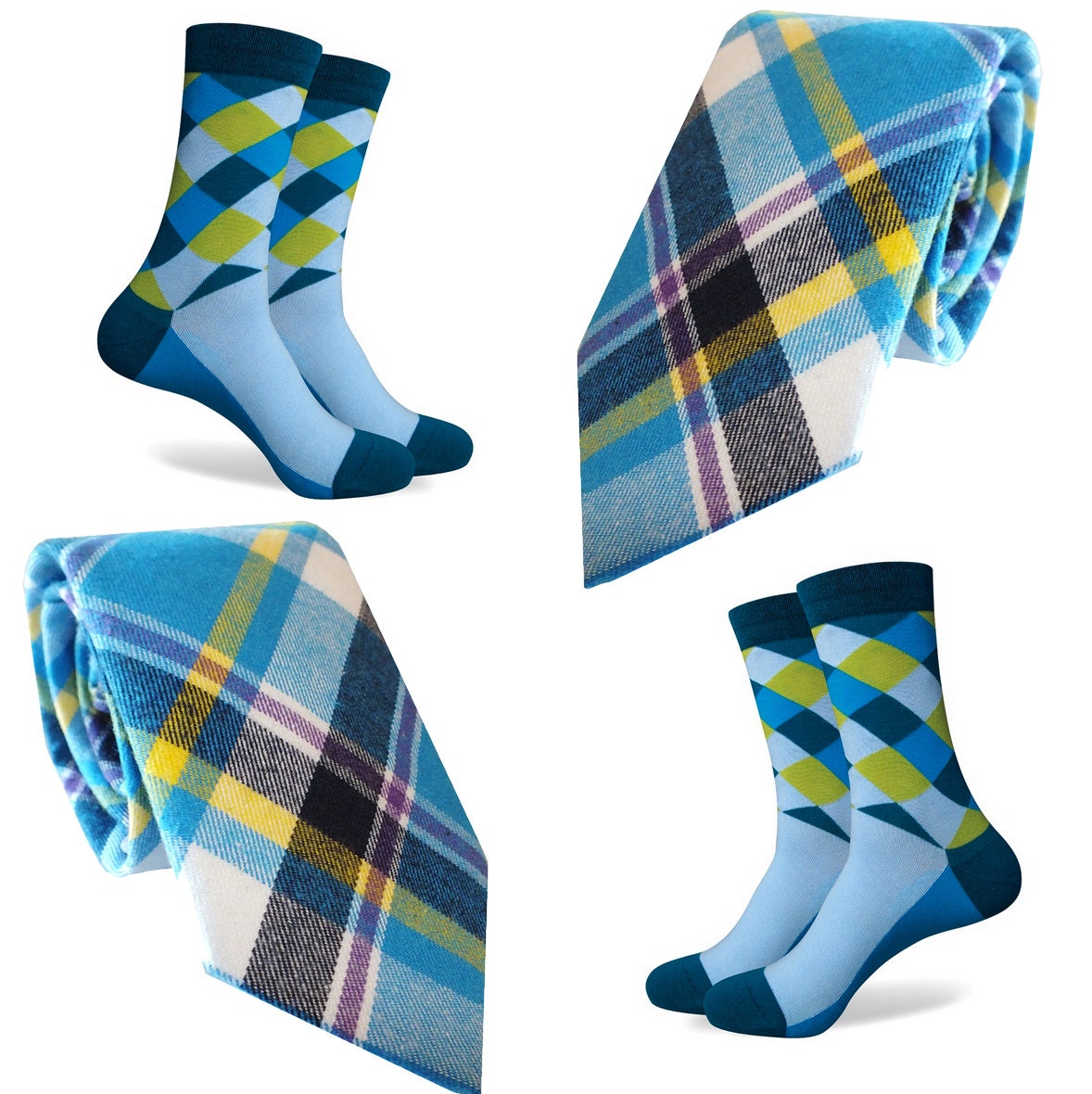 PERSONALISED Matching Mens Socks & Tie Blue by TiedUpInSocks