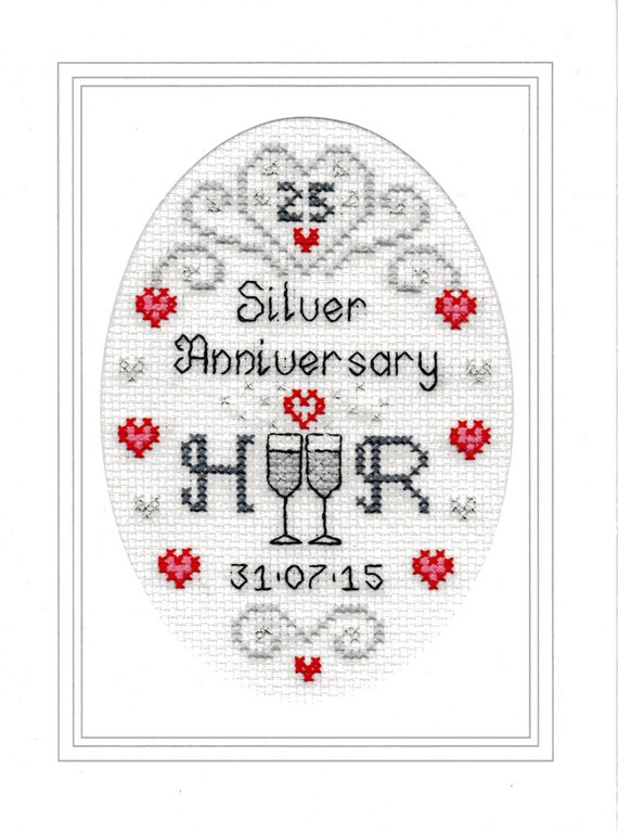 Silver Wedding  Anniversary  cross  stitch  card  kit 