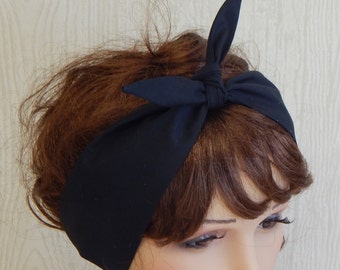 Retro Headband, Black Headbands, Tie Up Head Wrap, Self Tie Hairband, Rockabilly Hair Wrap