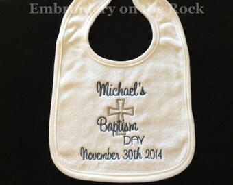 Baptism bib, Christening bib, Personalized, Embroidered