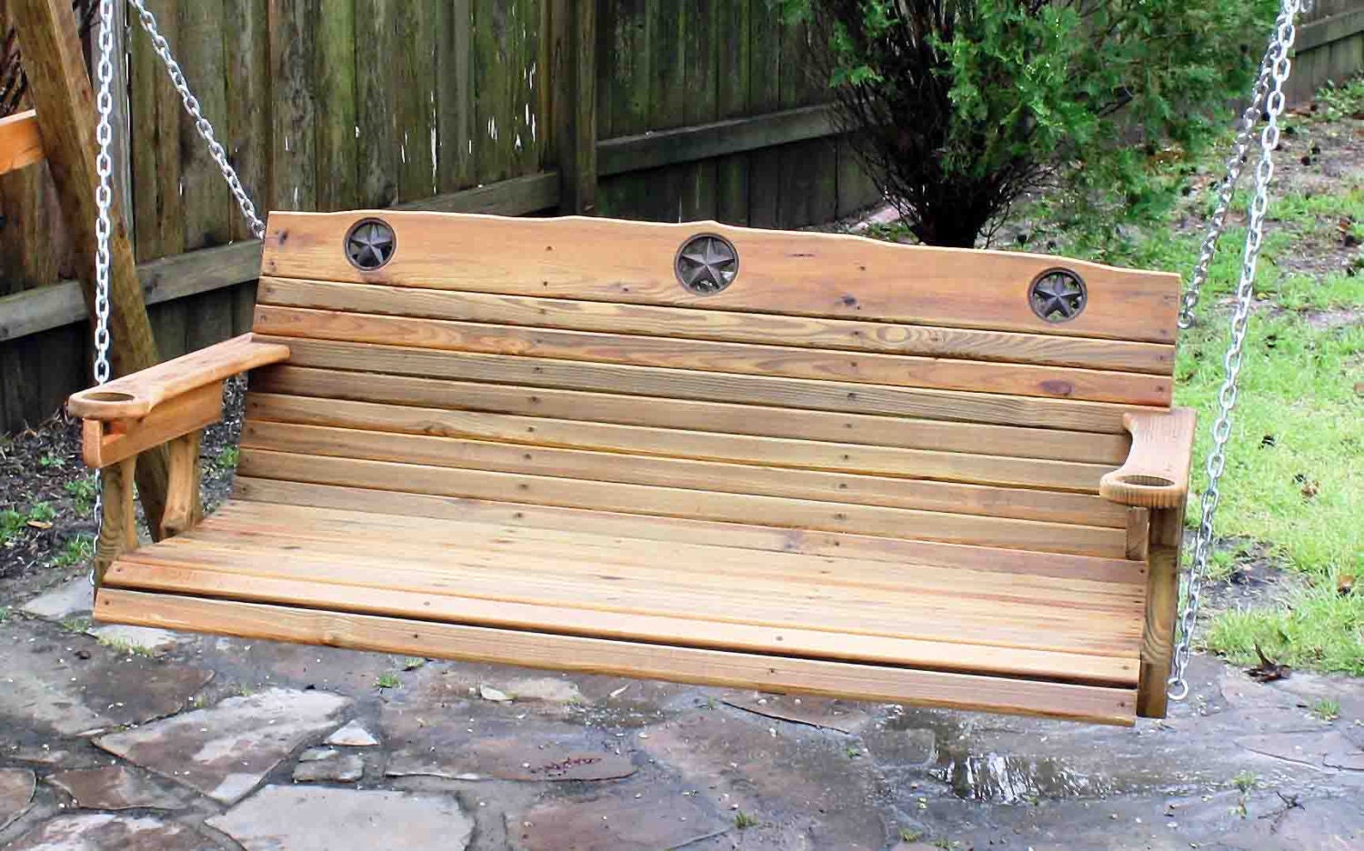 5' Rustic Texas Star Porch Swing Stained & Sealed LIFETIME