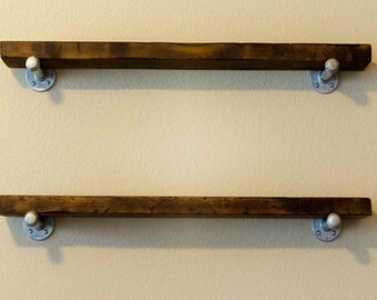 Industrial Floating Shelf with galvanized plumbing pipe brackets. Farmhouse Rustic shelve. Wood wall shelve, Pipe shelf, Kitchen & Bath