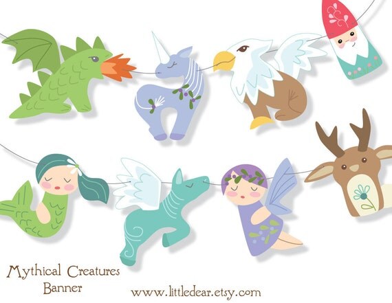 Printable Mythical Creatures Banner PDF Scrapbooking Party