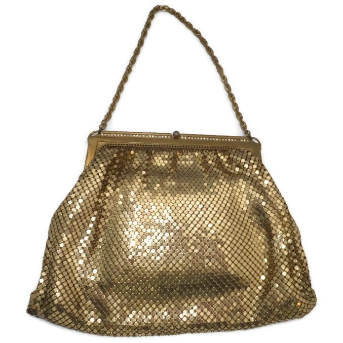 Whiting and Davis Purse Gold Mesh Metal Gold Chain Handle