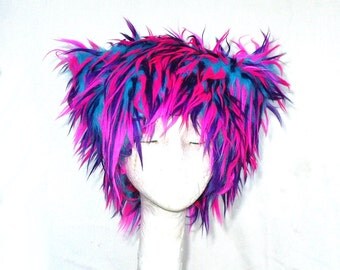 Pink Tropics Kozy Kitty faux fur hat fuzzy raver hat Pink Purple Turquoise blue EDM woman men Mardi Gras neon Festival hat black light
