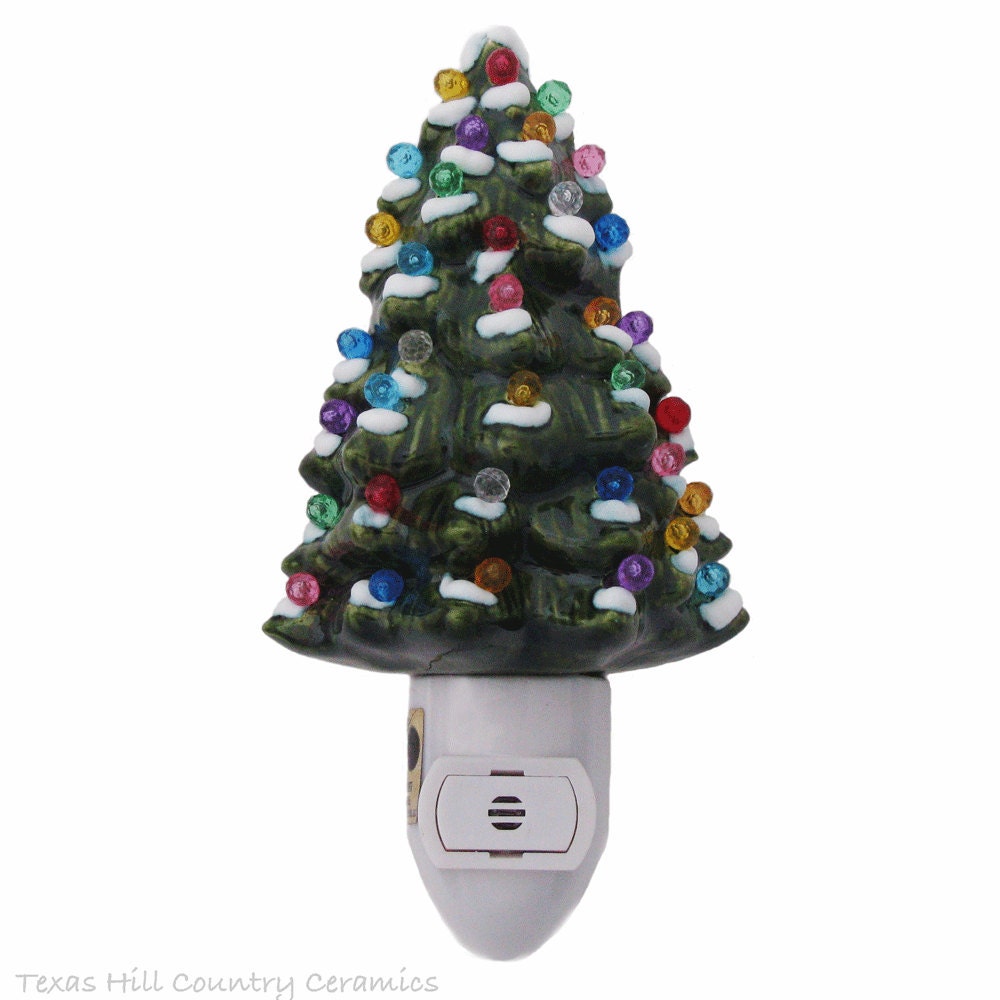 Ceramic Christmas Tree with Snow Night Light Automatic On and