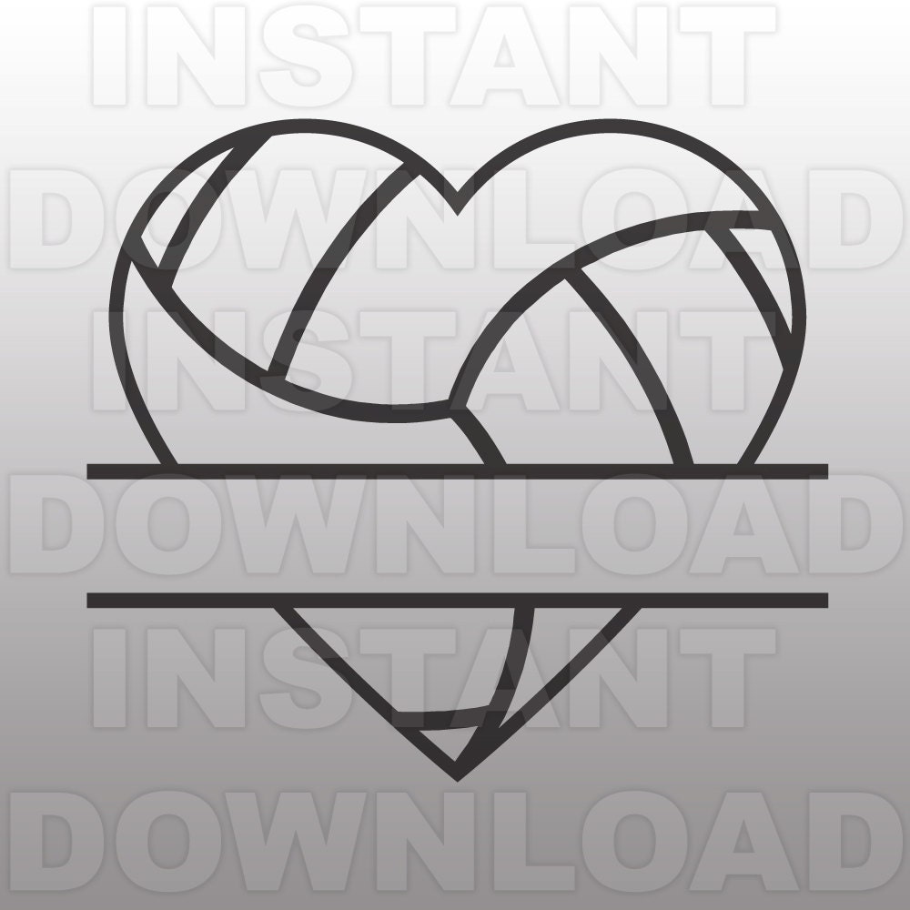 Volleyball Heart Split Monogram SVG File Cutting Template-Clip
