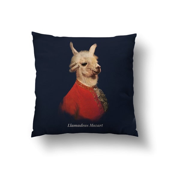 Llamadeus Mozart // Spun Polyester Throw Pillow Case Cover