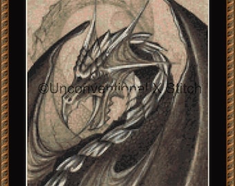 Black Dragon fantasy cross stitch pattern