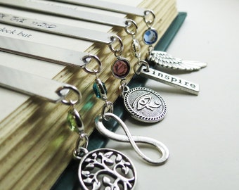 Personalized Bookmark,Teacher, Student Gift Idea, Bridesmaids Gifts, Wedding Date Gift,Metal Bookmark,Keepsake Gift, Birthstone Choice