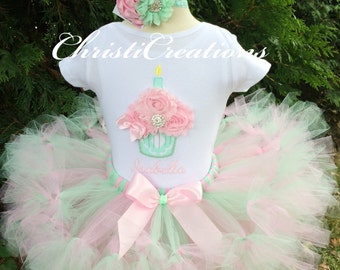 Baby Girl 1st Birthday Outfit - Pink and Mint Petti Tutu - Photo Prop