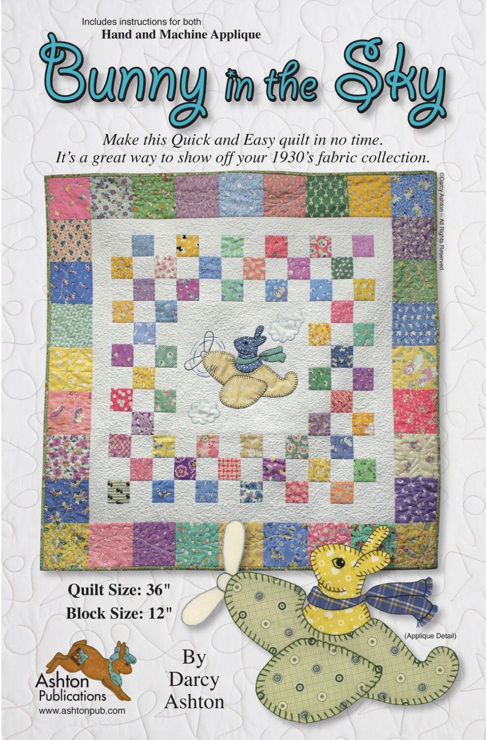 Bunny in the Sky Applique Baby Bunny Quilt Pattern Hand