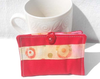 Tea Wallet, Fabric Wallet, Business Card Holder, Small Wallet Red with Batik Print Stripe Wallet