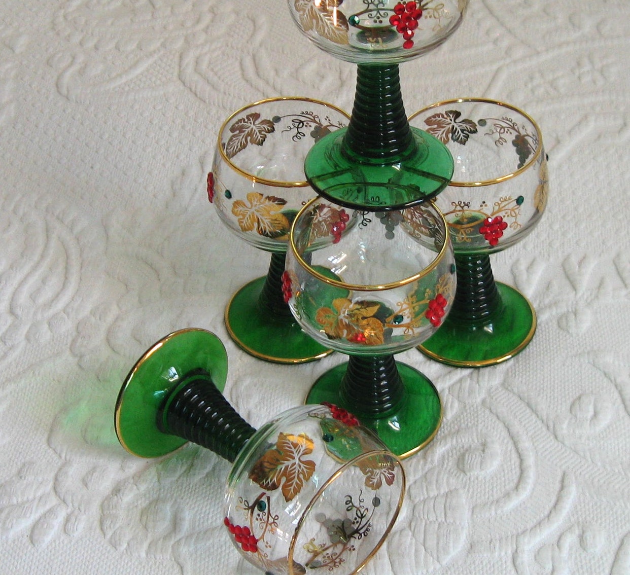 Roemer Glass Green Stemmed German Wine Glasses