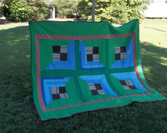 Vintage Quilt 94 x 82 Primitive Farmhouse Quilt Hand Pieced Quilted Rustic Bedspread Bedding Throw Tablecloth Tree Skirt Cottage Chic
