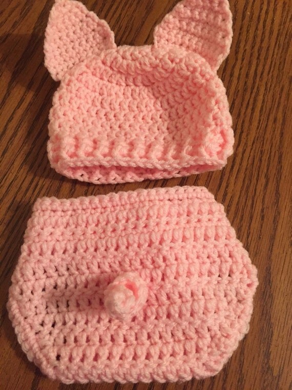 Crochet newborn pig outfit with hat and diaper cover