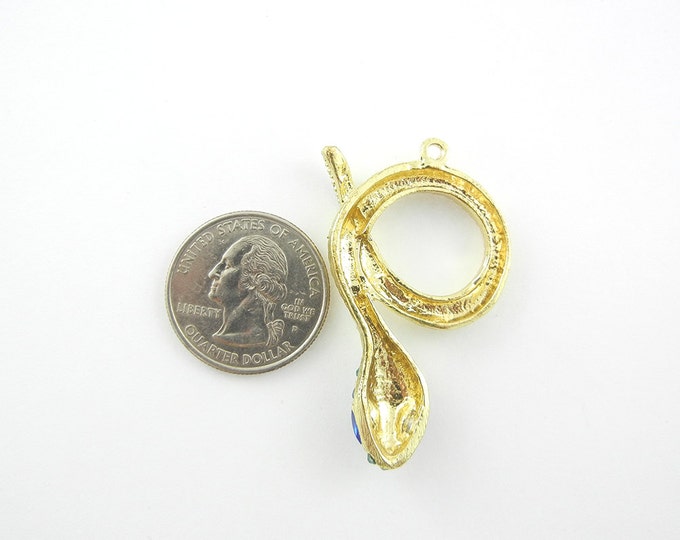 Snake Pendant Charm Blue Rhinestones Gold-tone