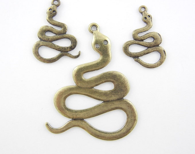 Set of Curled Snake Burnished Gold-tone Pendant and Charms