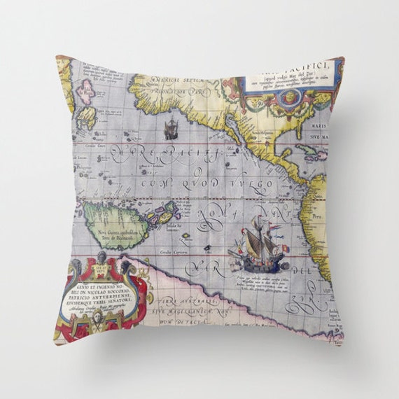 Antique World Map Throw Pillow Vintage Map Pillow Old World