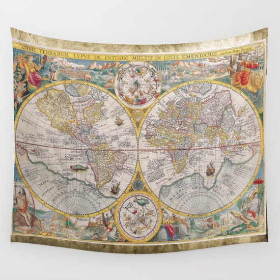 Old World Map Wall Tapestry Vintage Map Large Size Wall Art