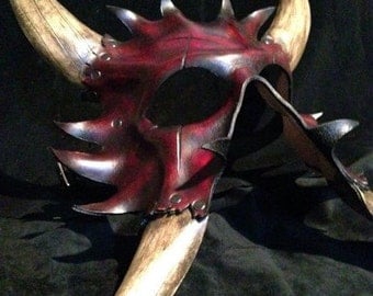 Red Leather demon horned mask