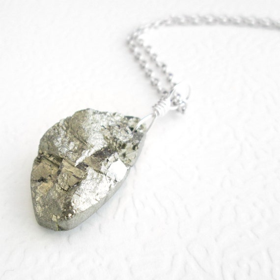 Real Pyrite Pendant Raw Stone Necklace Men's by cindylouwho2