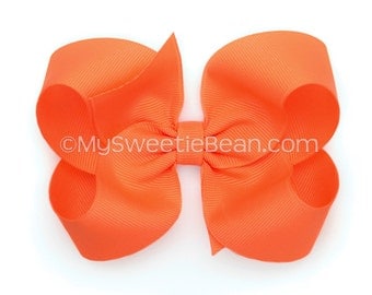Papaya Hair Bow, 4 inch Boutique Bow, Toddler Bows, Hair Bows for Girls, Tropical Orange, Persimmon, Orange Pink, 4" Hair Bow for Toddlers