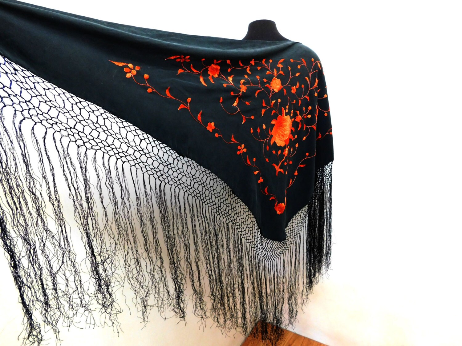 embroidered fringe shawl