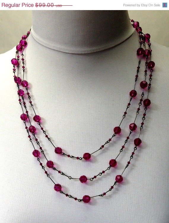 Super Sale Fuchsia Crystal Long Necklace By Doolittlejewelry