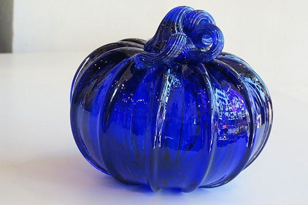 Cobalt Blue Blown Glass Pumpkin 4 Decorative Sculpture