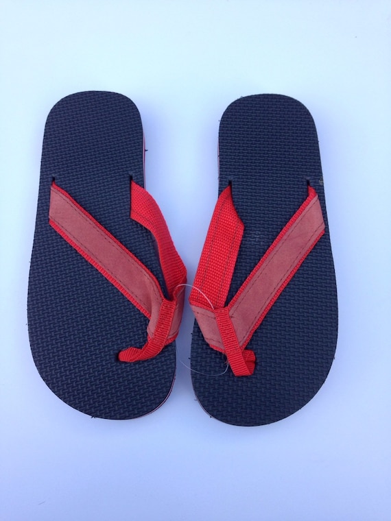 1980s Flip Flops Vintage Sandals Red Black Stripe Foam 80s