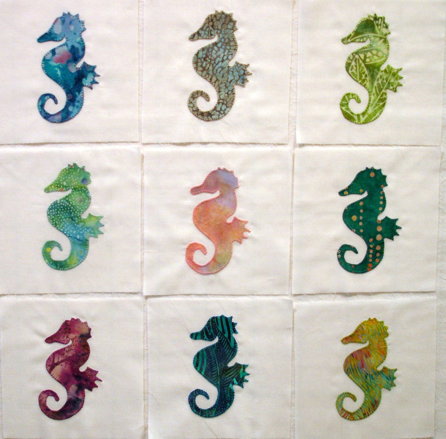 Seahorses Appliqued Quilt Blocks