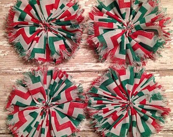 Christmas Flowers- Shabby Frayed Flowers- Chiffon Flowers- Ballerina Twirl Flowers 3 inch- Set of 4 DIY Unfinished Flowers