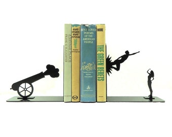 Shot Out Of A Cannon Metal Art Bookends - Free USA Shipping