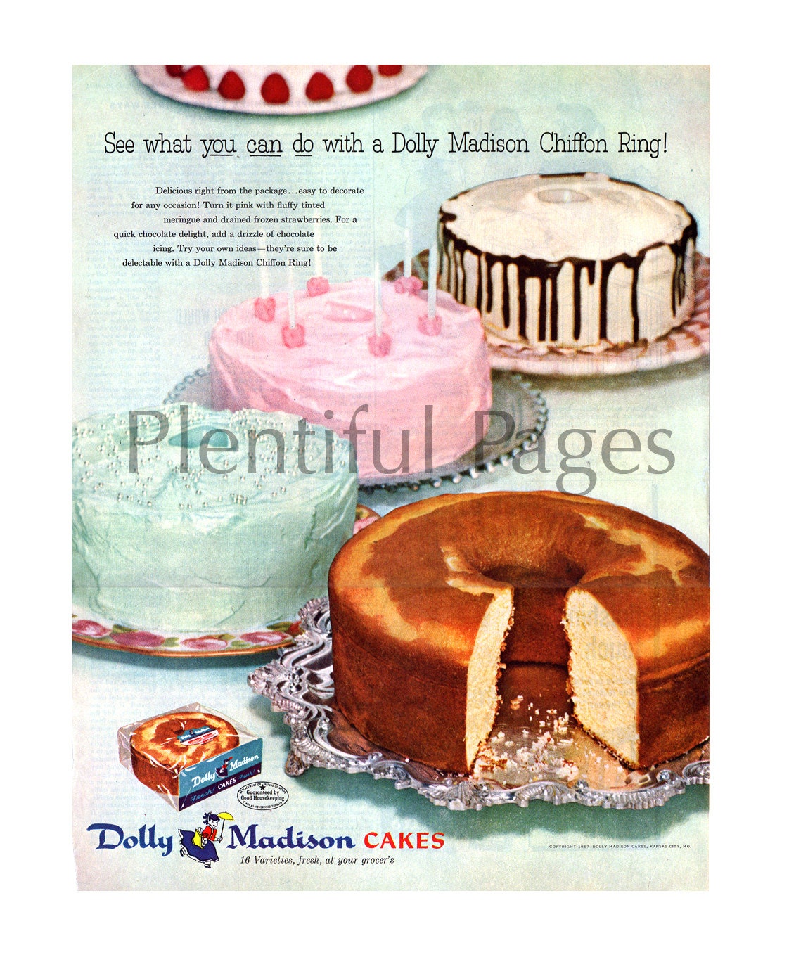 1957 Dolly Madison Cakes Vintage Ad Advertising Art