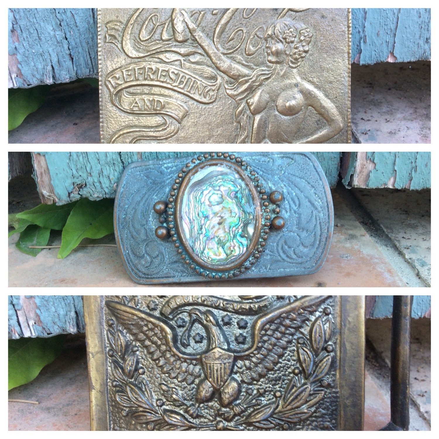 Lot of Three Vintage Brass Belt Buckles