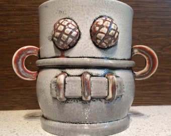 RoPot amBot -- scratch and dent clearance -- Robot Cup Vase Beer Mug One Of A Kind Hand Made