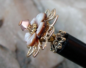 Japanese Hair Stick Brown Shell Carved Flower Swarovski Floral Hair Accessory Hair Sticks Geisha Hair Pins Chopsticks Haarstab - Paulina