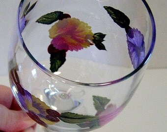 Pansy Wine Glass Hand Painted