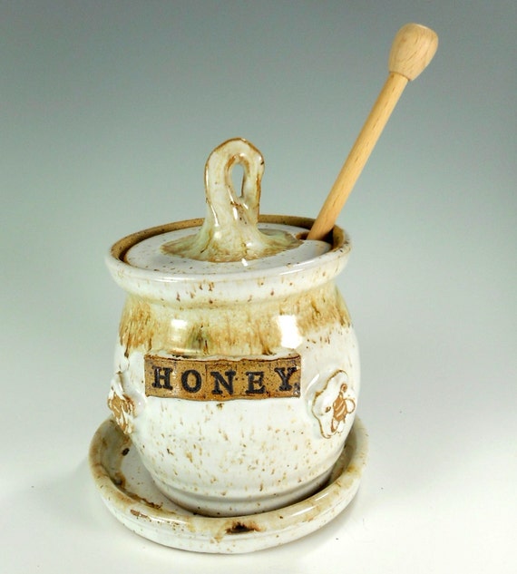 Ceramic honey dipper pot pottery honey jar by WillowTreePottery