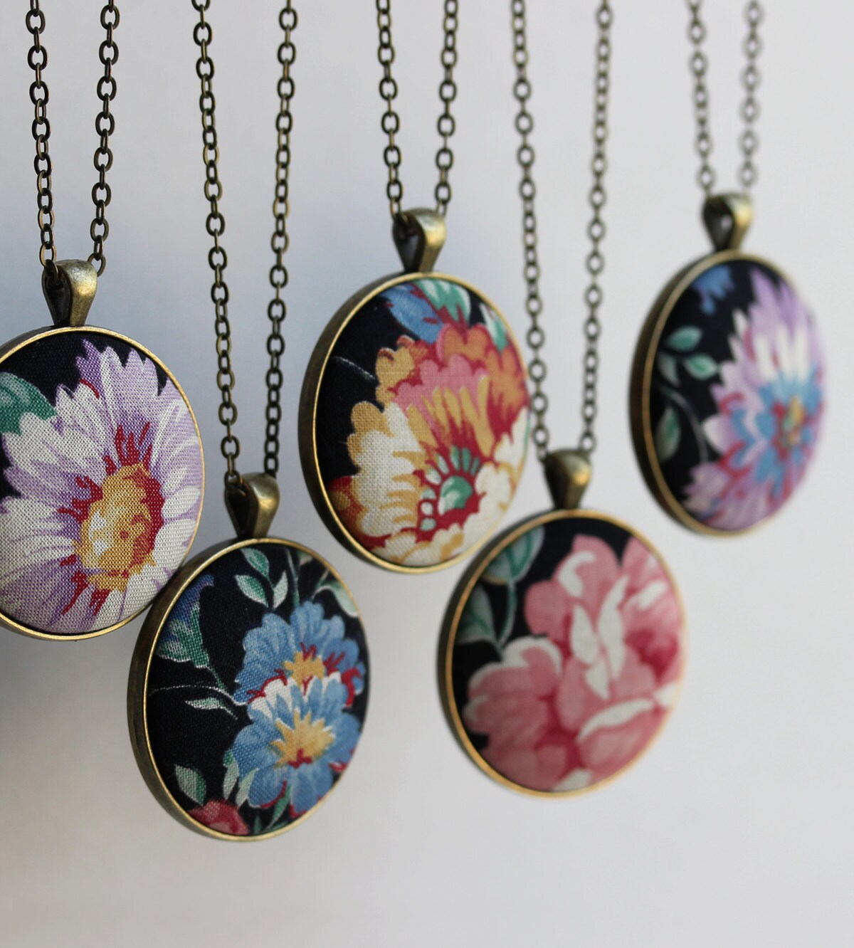 Vintage Floral Fabric Necklace Unique Jewelry for Women