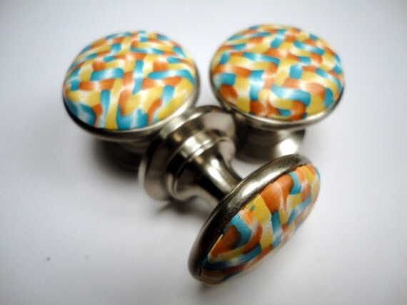 Polymer Clay Cabinet Knobs 6 unique handmade decorative metal