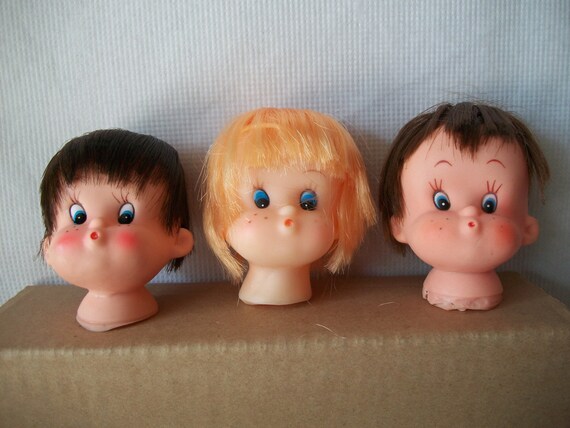 Small Vintage Plastic Vinyl 3-Inch Doll Head