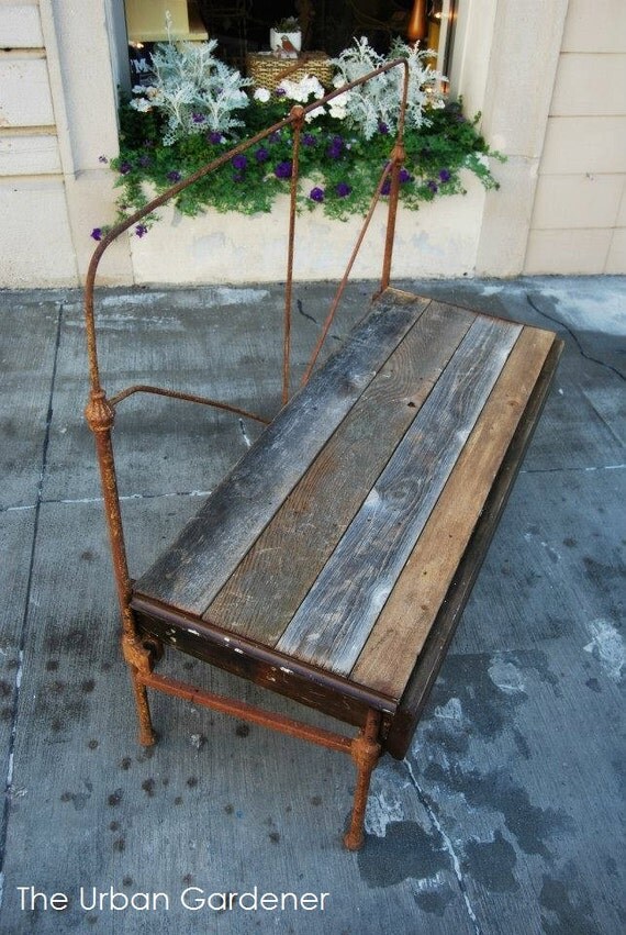 Upcycled Headboard Garden Bench by GardenCollector on Etsy