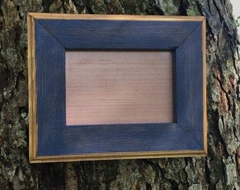 4 x 6 Wooden Picture Frame, Rustic Weathered Navy Blue With Routed Edges, Rustic Home Decor, Home Decor, Rustic Frames, Rustic Wood Frames