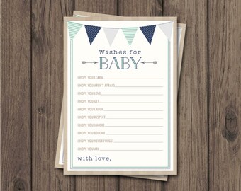 RUSTIC WISHES for Baby Card - Rustic Baby Shower - Rustic Boy Shower - Navy & Mint