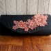 Clearance. Black and pink flower clutch, lace flower applique, Black clutch, silk clutch, formal clutch purse, coral and pink