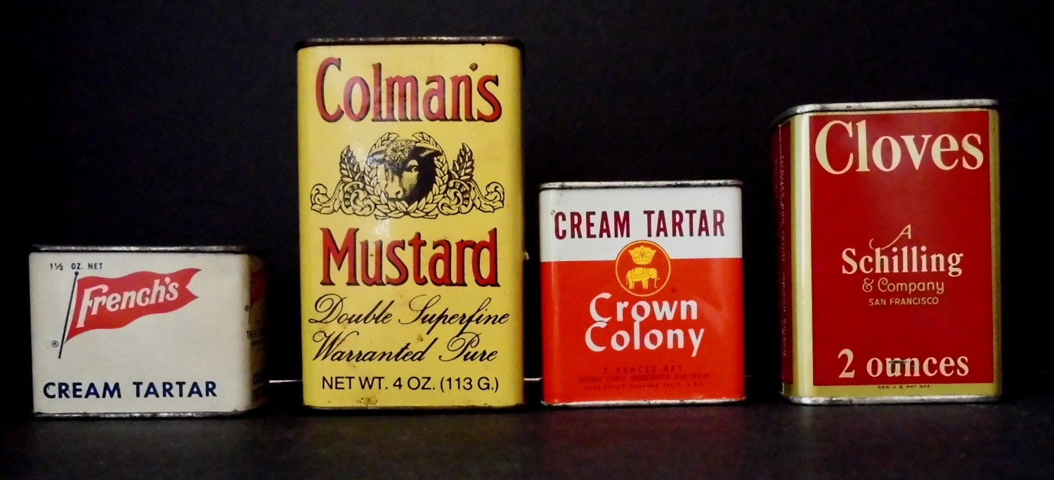 Vintage Cooking spices in Metal Tinsvariety of 4 by flyingdollar