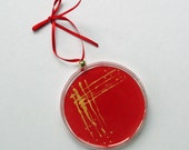 Petri Dish Ornament G9: Red with Gold Streak Pattern