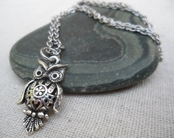 Silver Owl Necklace - Silver Owl Pendant - Silver Owl Jewelry
